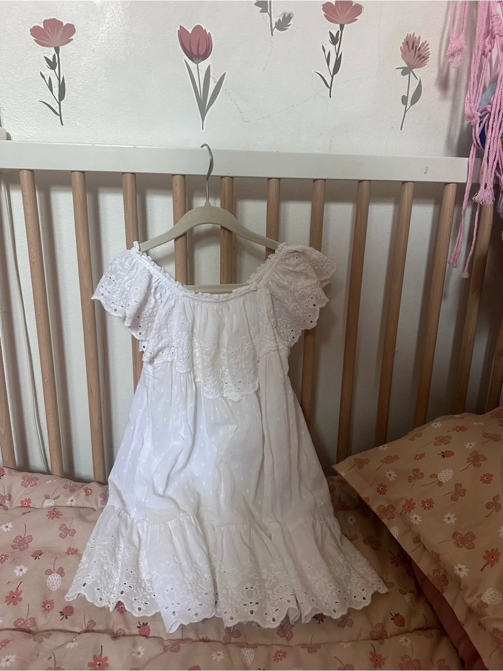 Zara White Eyelet Off-Shoulder Kids Dress